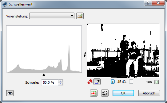Schwellwert-Umwandlung zu  Schwarz-Wei&szlig; in Photoline 17 (Bild: Computerinsel)