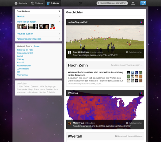 Twitter-Relaunch "Entdecke-Reiter" (Bild: Twitter)