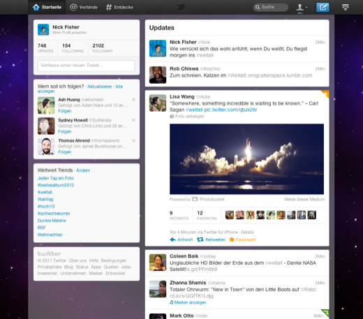 Twitter-Startseite nach dem Relaunch (Bild: Twitter)
