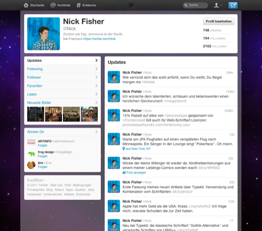 Profilseite nach dem Twitter-Relaunch (Bild: Twitter)