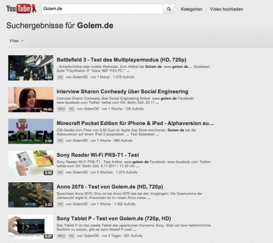 Suchergebnisse im Youtube-Redesign (Bild: Youtube/Golem.de)