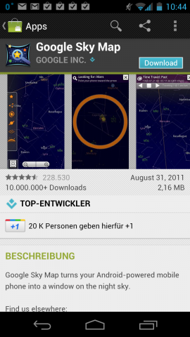 Die Android-App Sky Map