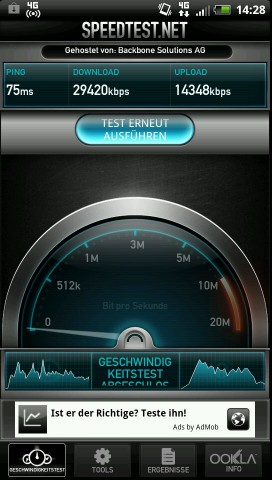 Eine Messung in etwa 400 Metern Entfernung vom Potsdamer Platz in Berlin, wo der LTE-Mast steht