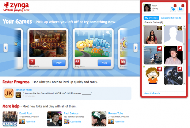 Startseite von Zynga.com