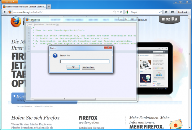 Der Javascript-Notizblock erh&auml;lt eine Such-Funktion ...