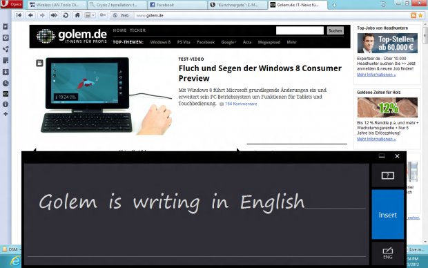 Handschrifterkennung nur in Englisch. Die deutsche Tastatur kann das mangels Sprachpaket nicht.