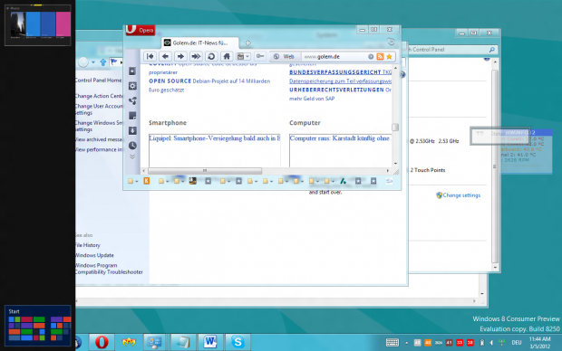 Windows-Tab oder Rein- und Rauswischen von der Seite