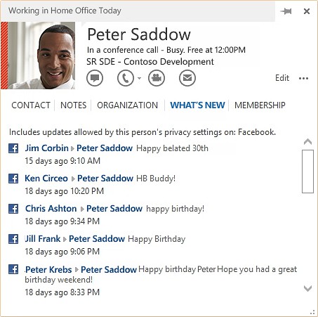 People Card in Outlook 2013