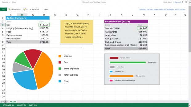 Bearbeitung von Attachments in der  Excel-Webanwendung (Bild: Microsoft)