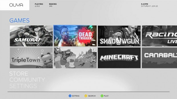 Ouya - der Homescreen erinnert nicht im Geringsten an Android, eher an das Xbox-Dashboard. (Bild: Ouya)