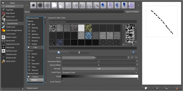 Eine erste Version von Pinseltexturen gibt es in Krita 2.5 ebenfalls.