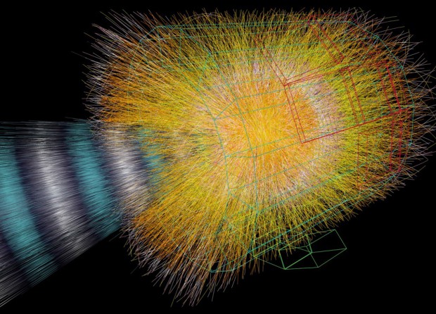 Simulation der Kollision von Bleiionen in Alice (Bild: CERN)