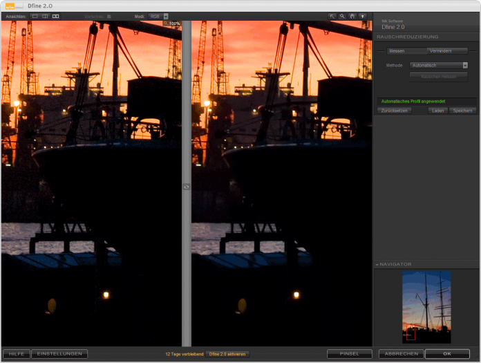 Links vor, rechts nach der Entrauschung (Foto: Andreas Donath)
