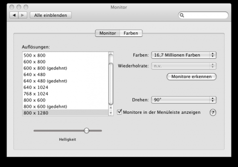 Die Option des Drehens des Bildschirminhalts taucht dann in den Systemeinstellungen auf, ...