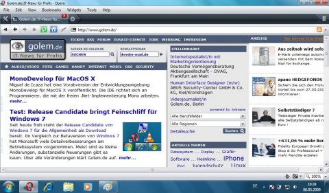 Taskleiste, Men&uuml;s und &Auml;hnliches lassen wenig Platz f&uuml;r Inhalte &uuml;brig.