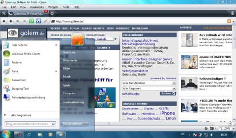 ... nehmen Startmen&uuml; und Taskleiste deutlich weniger Platz weg.