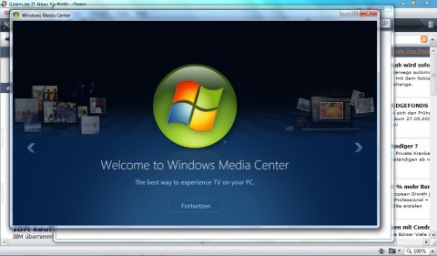 Hier f&auml;ngt Aero an zu ruckeln: offenes Windows Media Center.
