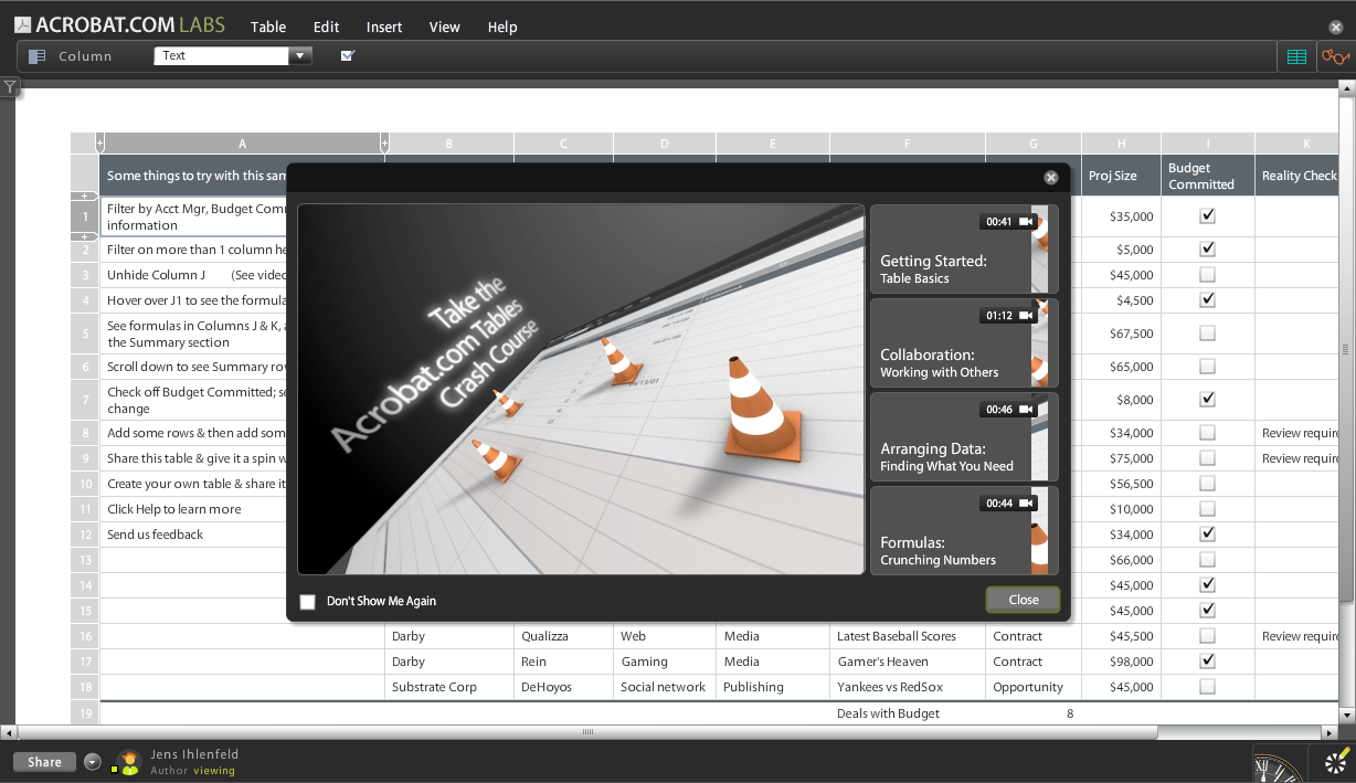 Acrobat.com - Tables
