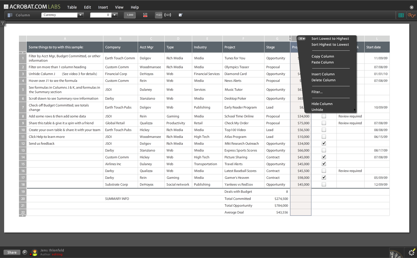 Acrobat.com - Tables