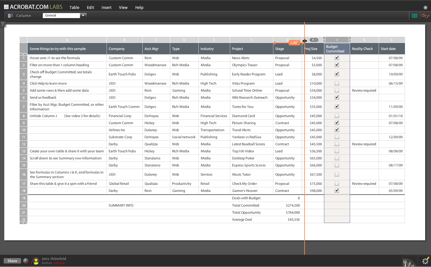 Acrobat.com - Tables