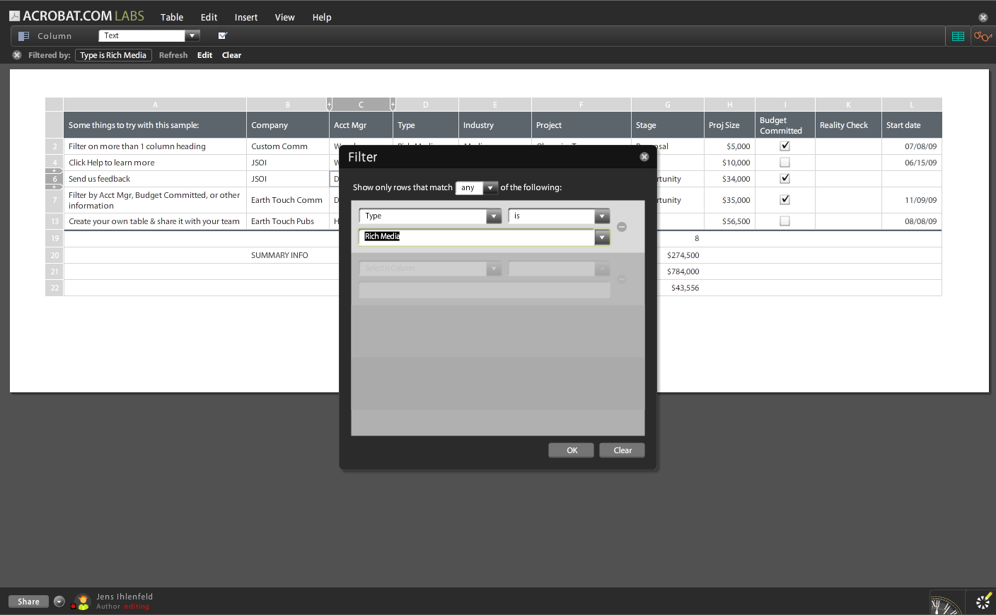 Acrobat.com - Tables