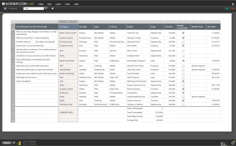 Acrobat.com - Tables