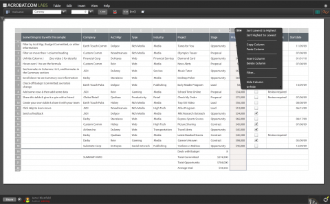 Acrobat.com - Tables