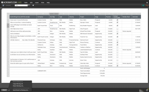 Acrobat.com - Tables