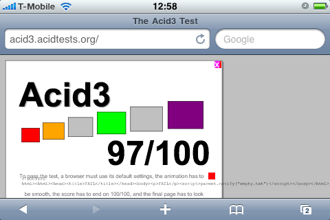 Acid3-Test in Safari: fast bestanden