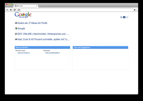 Neue Tabs in Chrome 3.0.191.3 - Listenansicht