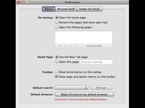 Chromium Portable MacOS X - Optionen