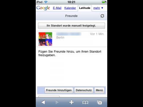Google Latitude auf dem iPhone - manuelle Standortfestlegung