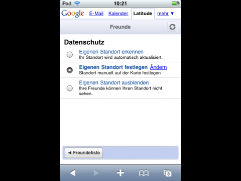 Google Latitude auf dem iPhone - Datenfreigabe