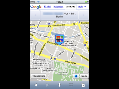Google Latitude auf dem iPhone - Standortmarkierung auf der Karte