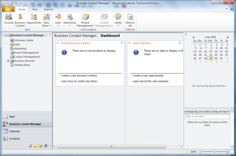 Office 2010 Technical Preview: Business Contact Manager in Outlook 2010
