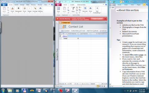 Office 2010 Technical Preview: Onenote rechts gedockt