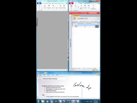 Office 2010 Technical Preview: F&uuml;r Tablet-PC-Nutzer wird Onenote im Hochkantmodus unten angedockt.