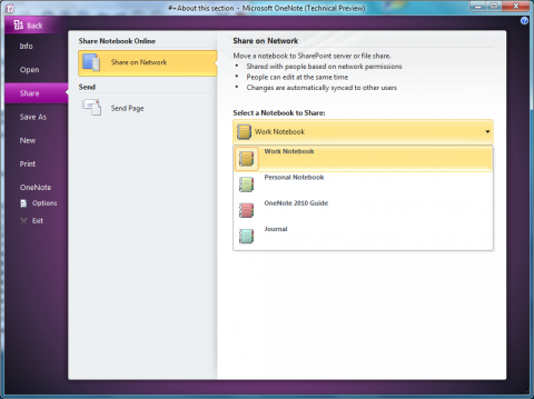 Office 2010 Technical Preview: Onenote 2010 - Backstagebereich