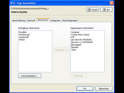 Picmeta Systems PIE - IPTC-Kategorien