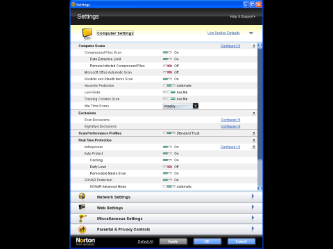 Symantec NIS 2010 Beta - Einstellungsdialog Allgemein