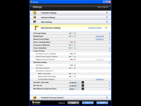 Symantec NIS 2010 Beta - Einstellungsdialog Netzwerk