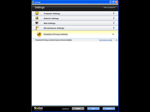 Symantec NIS 2010 Beta - Einstellungsdialog Jugendschutz