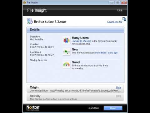 Symantec Norton Internet Security 2010 Beta Insight - Applikationsrating