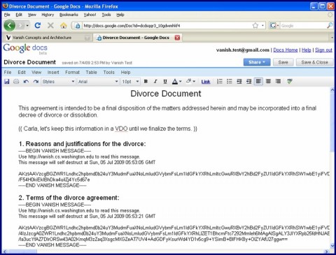 Vanish mit Google Docs (Screenshot: Universit&auml;t von Washington)