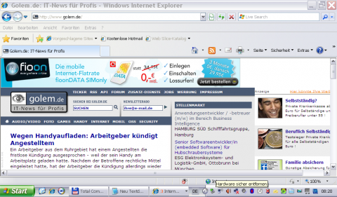 Asus Eee PC T91: ge&ouml;ffneter Internet Explorer