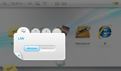 Asus' Touch-Oberfl&auml;che: Einzelne Icons aus der oberen Leiste k&ouml;nnen nach unten gezogen werden.