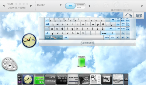 Asus Eee PC T91: Der Hintergrund ist animiert. Zu sehen ist au&szlig;erdem die virtuelle Tastatur.