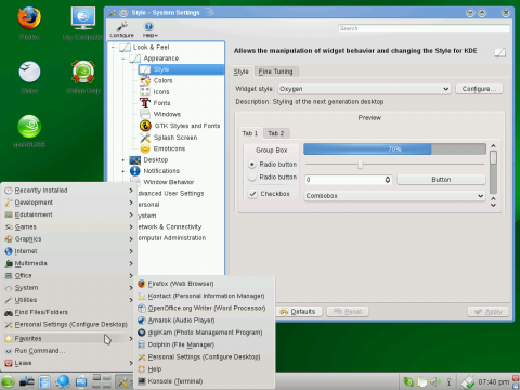 KDE 4.3 mit Systemeinstellungen in Baumansicht
