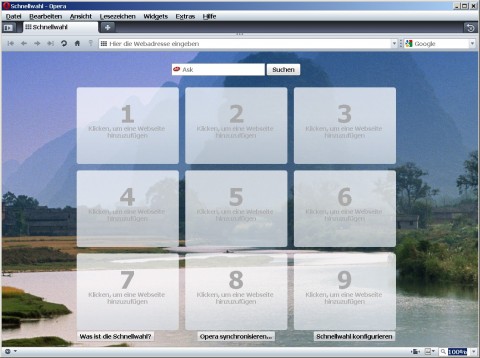 Opera 10 - Schnellwahlseite