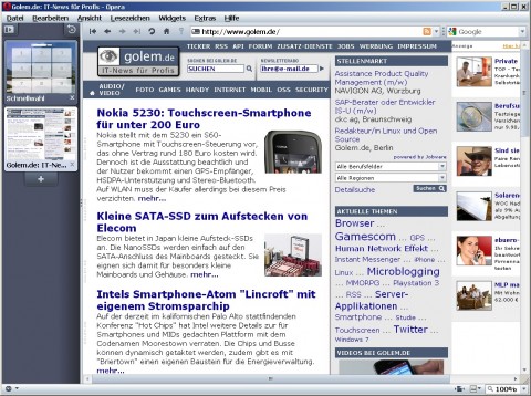 Opera 10 - Tableiste am linken Rand